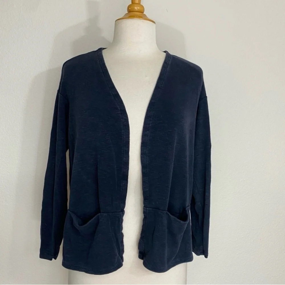 J. Jill Women's Navy Blue Tencel Linen Open Boxy Soft Cardigan Size XSP Coastal